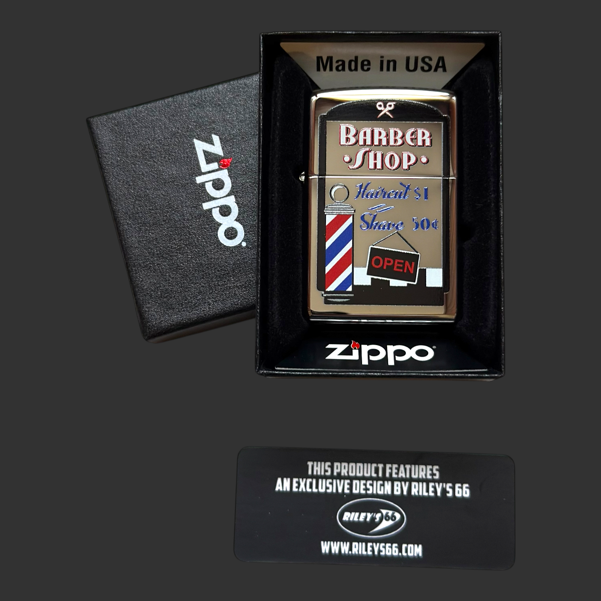 Original Riley's 66 Barber Shop Zippo Lighter