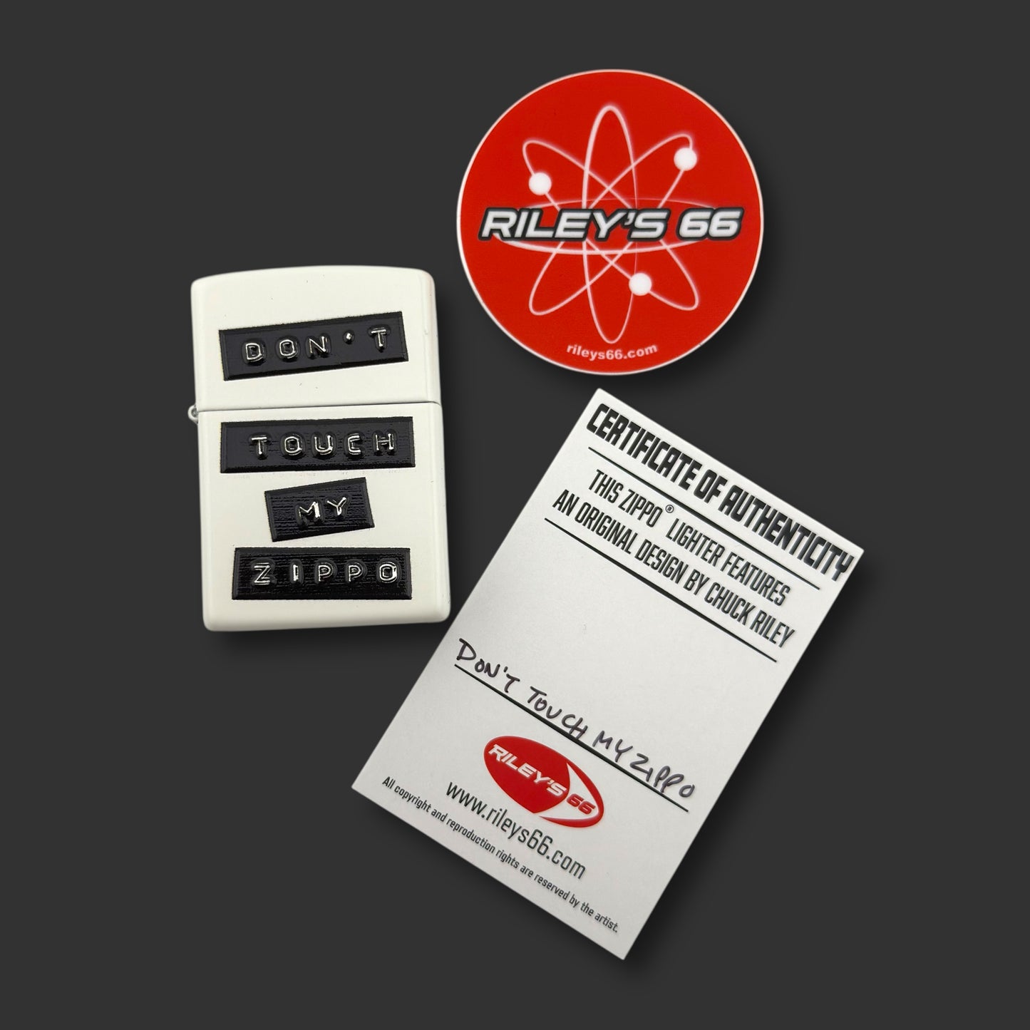 EXCLUSIVE - Riley's 66 Zippo Lighter - Don't touch my Zippo - White Matte
