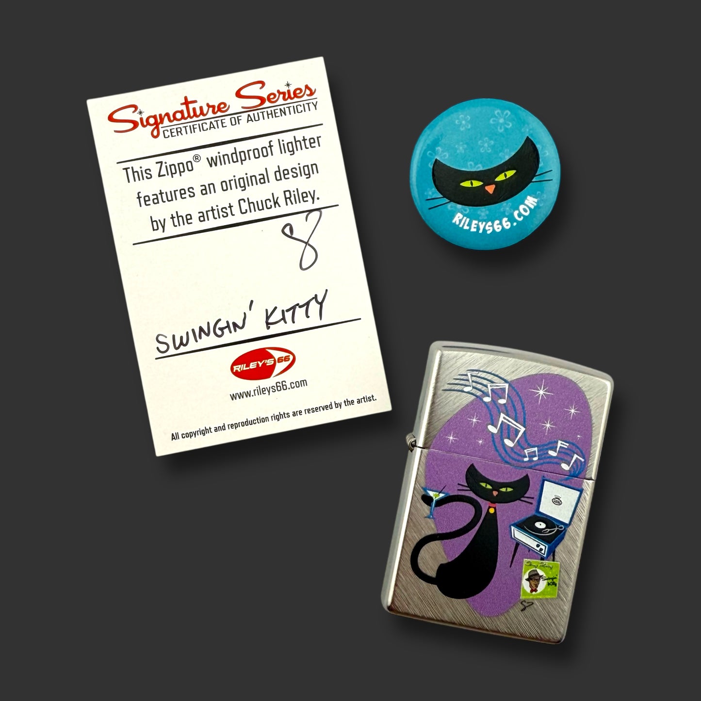 EXCLUSIVE - Riley's 66 Zippo Lighter - Swingin' Kitty - Herringbone Sweep