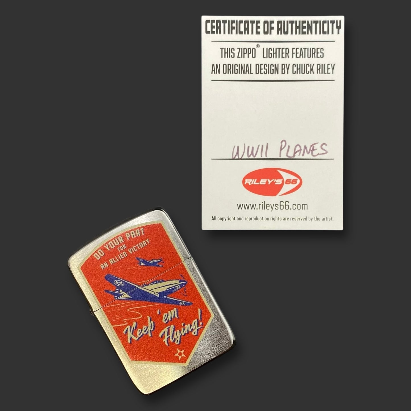 EXCLUSIVE - Riley's 66 Zippo Lighter - Keep 'Em Flying - 1941 Replica