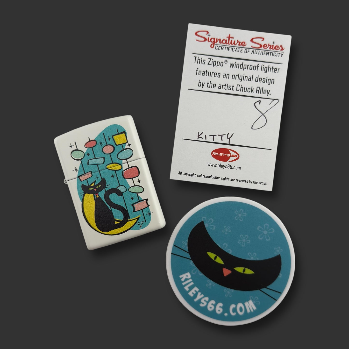 EXCLUSIVE - Riley's 66 Zippo Lighter - Kitty - White Matte