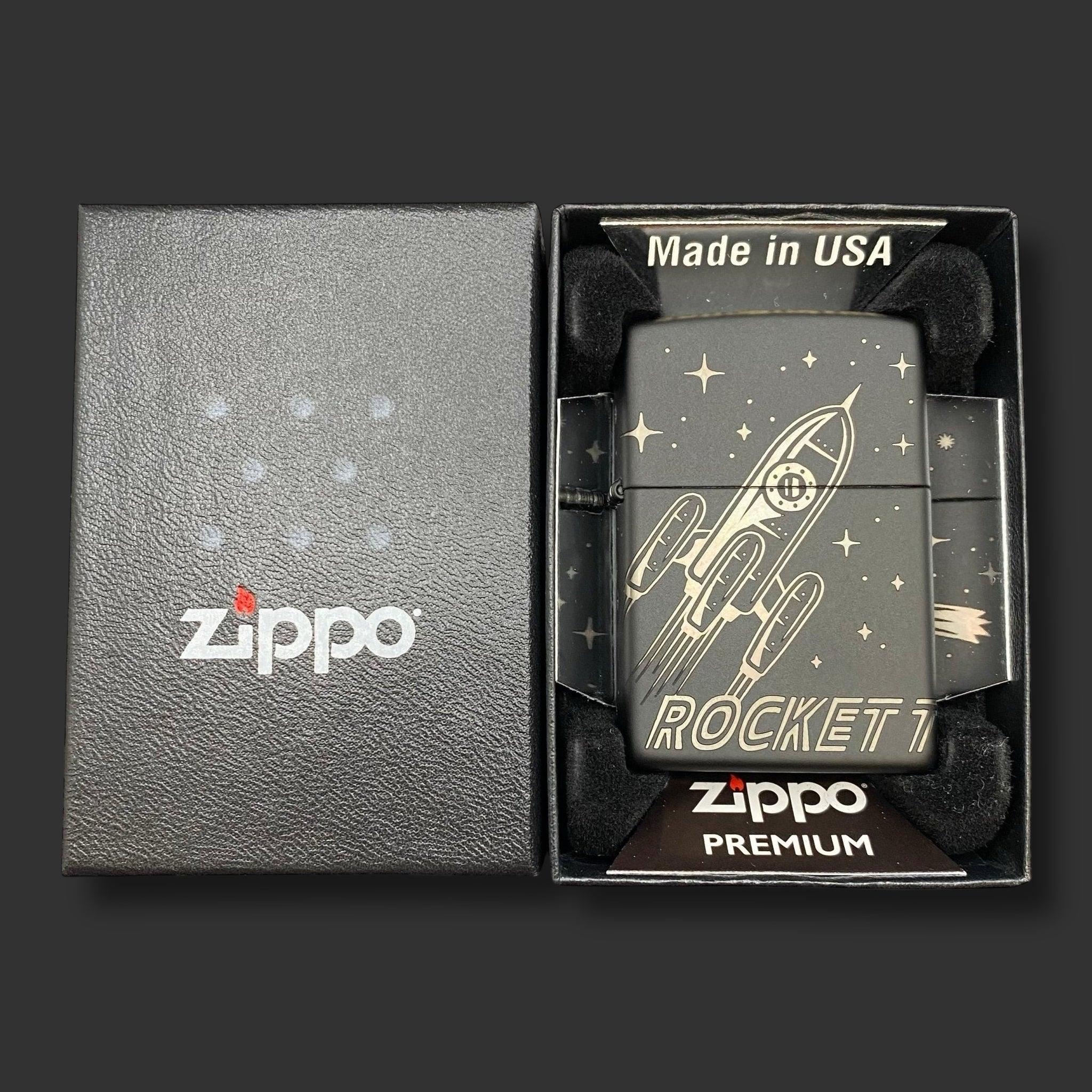 EXCLUSIVE - Riley's 66 Zippo Lighter - Rocket to the Moon - Black Matte