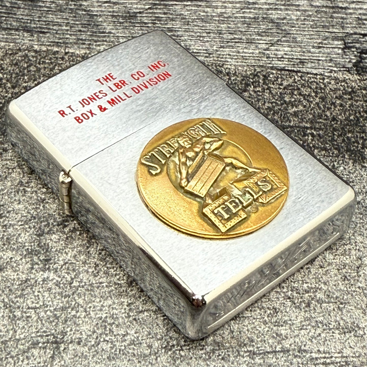 1979 Zippo Lighter - R.T. Jones Lumber - Brushed Chrome