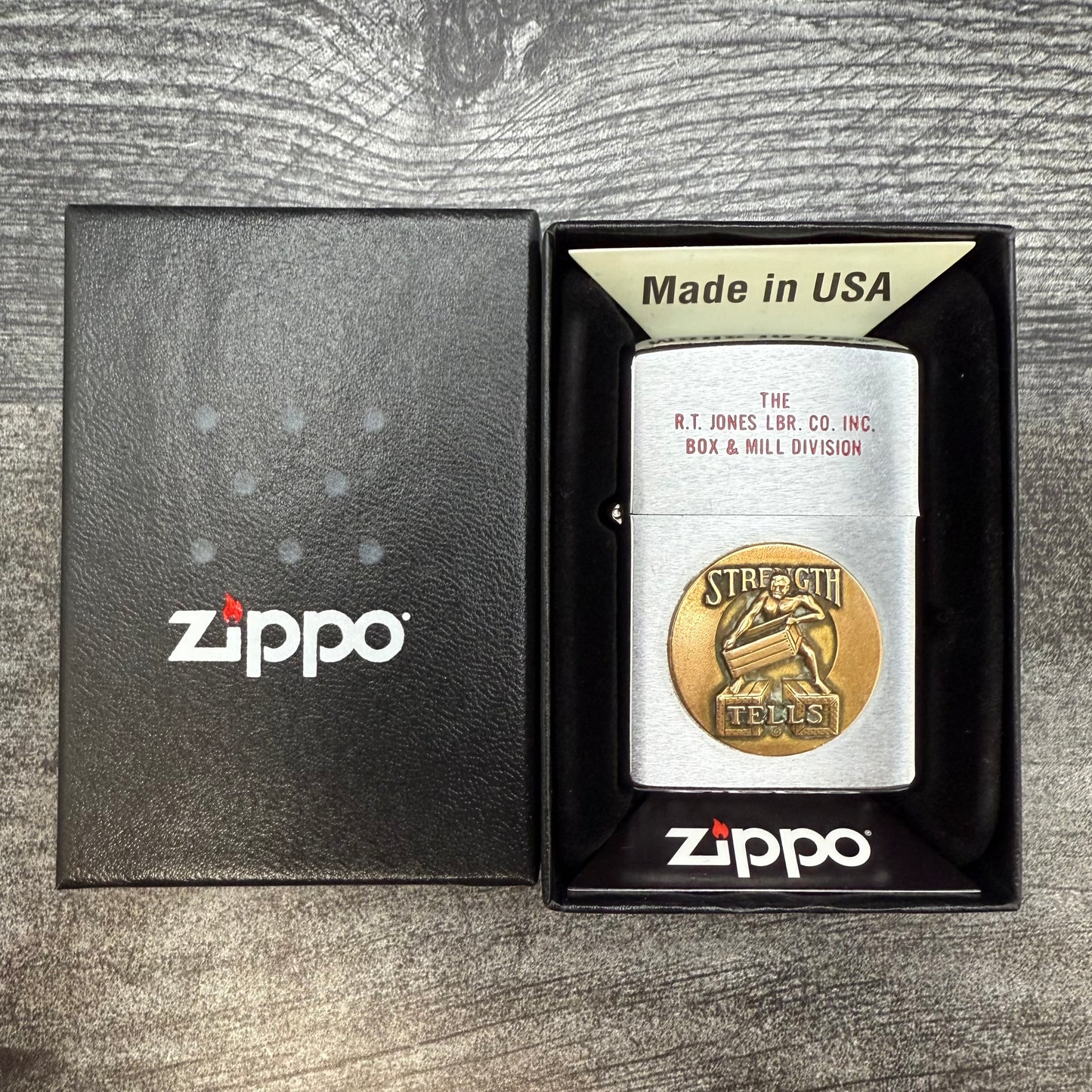 1979 Zippo Lighter - R.T. Jones Lumber - Brushed Chrome