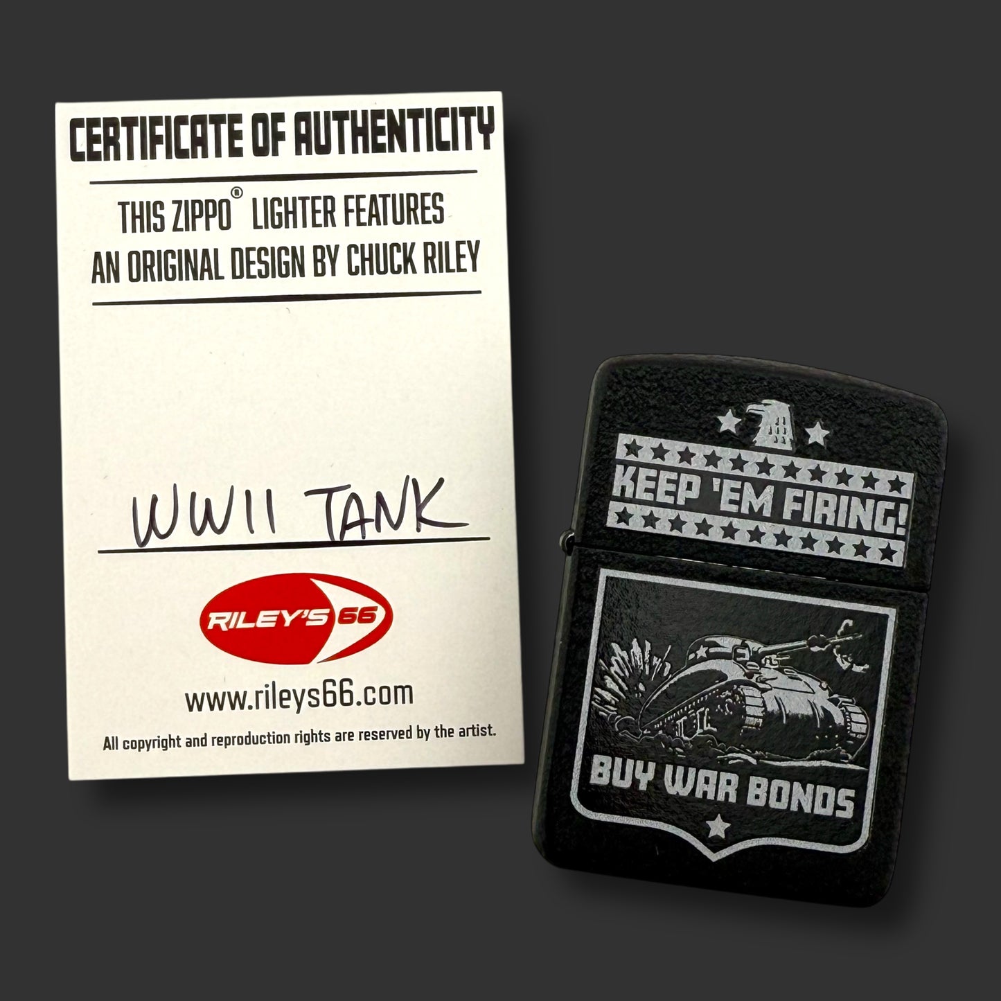 EXCLUSIVE - Riley's 66 Zippo Lighter - Keep 'Em Firing - Black Crackle®