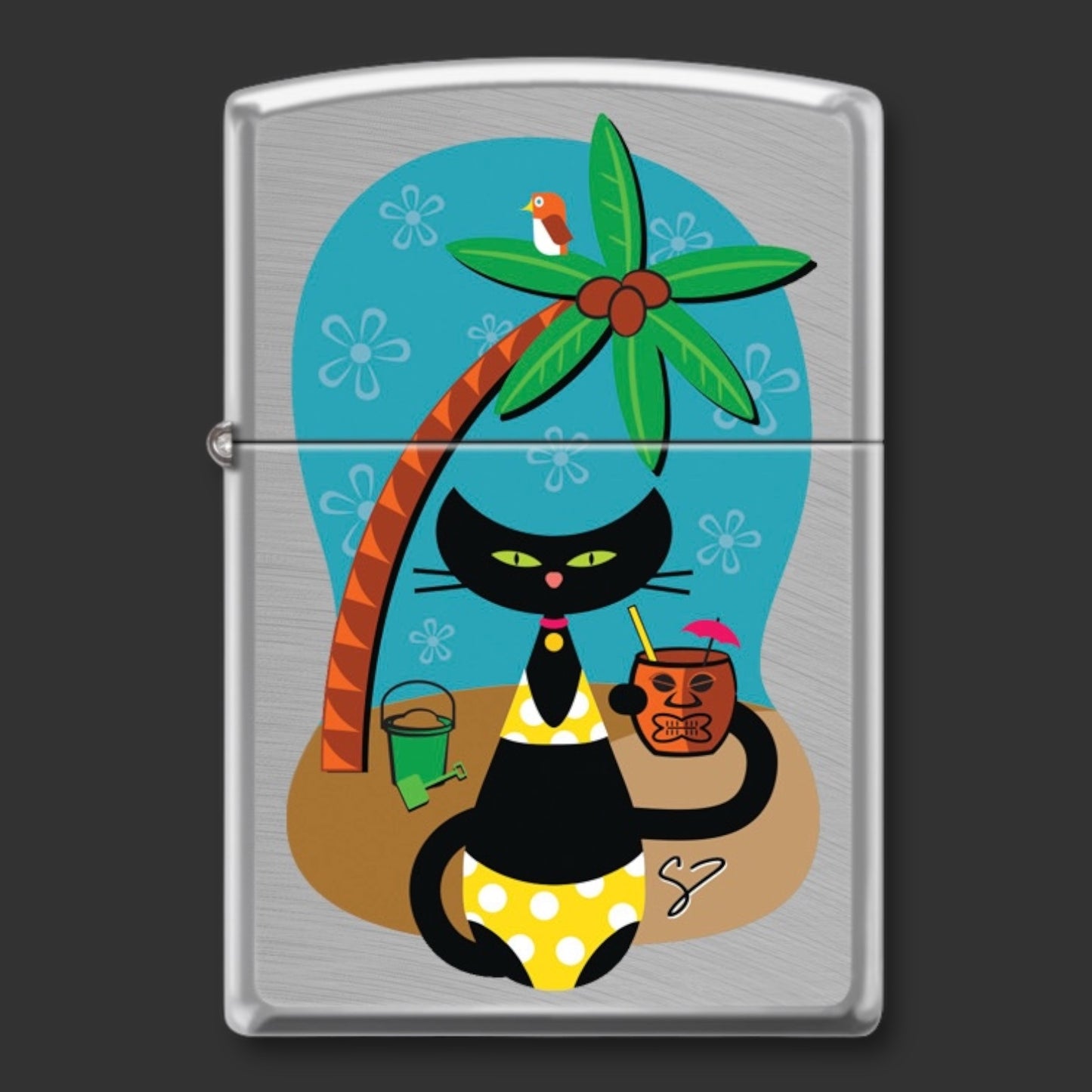 EXCLUSIVE - Riley's 66 Zippo Lighter - Tiki Kitty - Chrome Arch