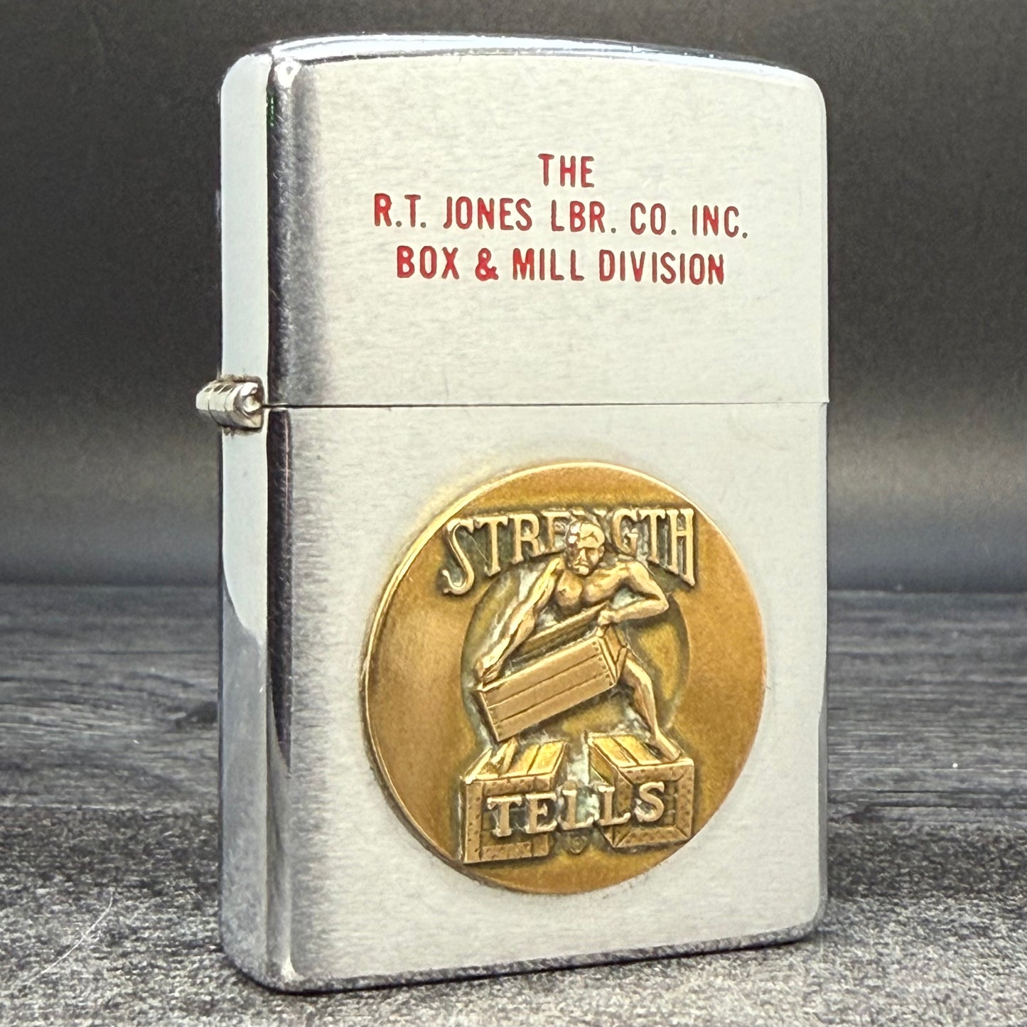 1979 Zippo Lighter - R.T. Jones Lumber - Brushed Chrome