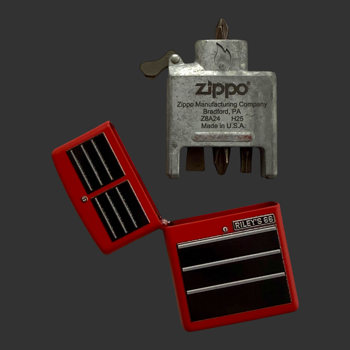 Original Riley's 66 Red Toolbox Zippo Bit Safe Screwdriver