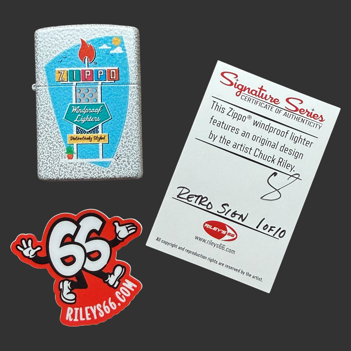 Retro Sign Zippo Lighter - 1 of 10 - Original Riley's 66 Artwork