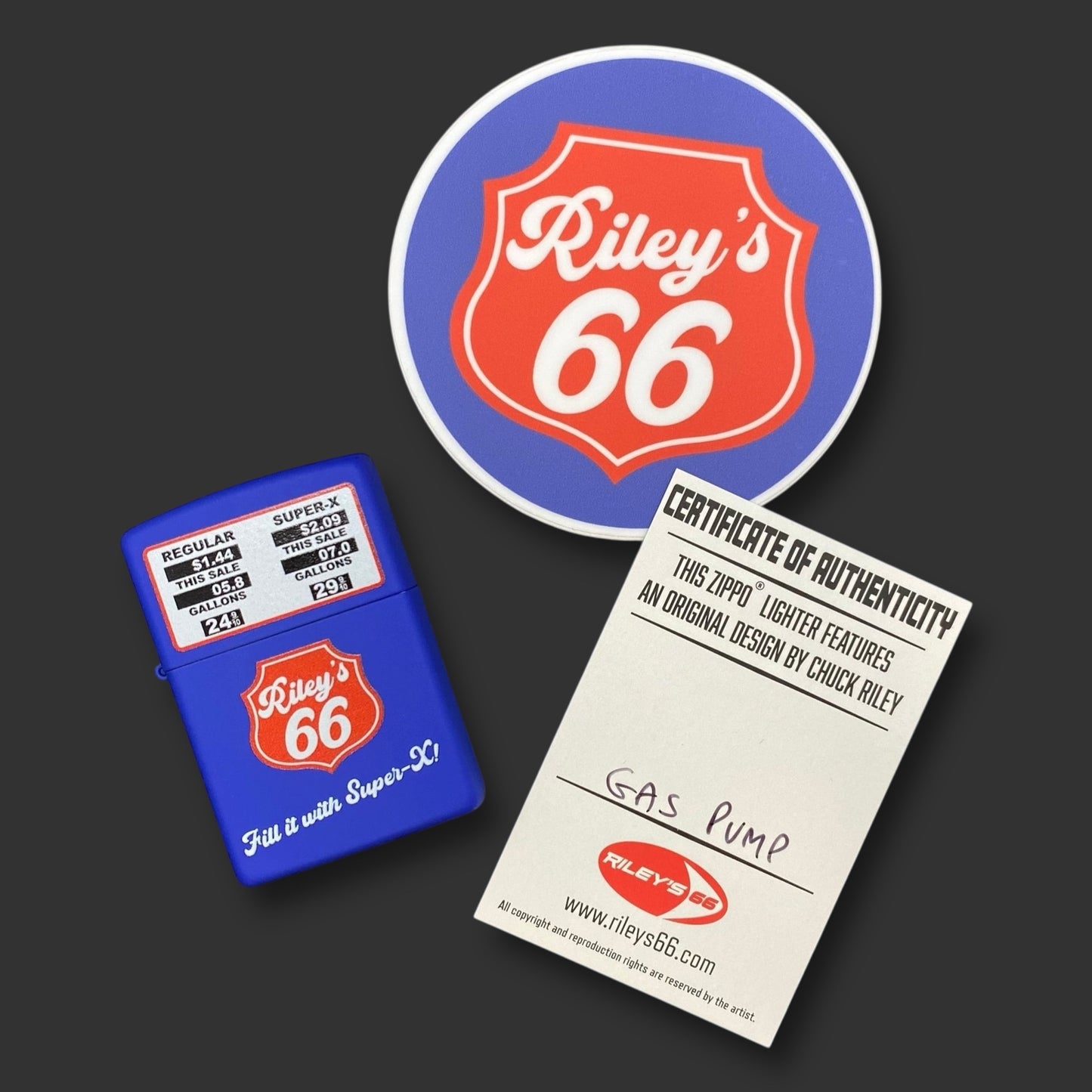 EXCLUSIVE - Riley's 66 Zippo Lighter - Gas Pump - Royal Blue Matte