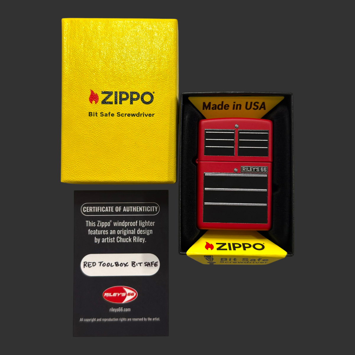 Original Riley's 66 Red Toolbox Zippo Bit Safe Screwdriver