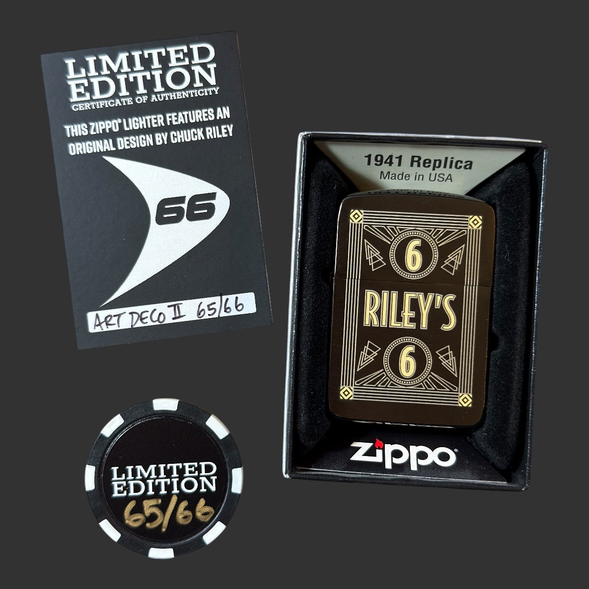 Original Riley's 66 Limited Edition Zippo Lighter - Art Deco II