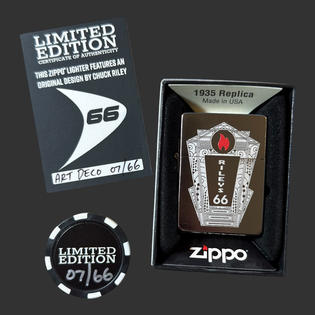 Original Riley's 66 Limited Edition Zippo Lighter - Art Deco