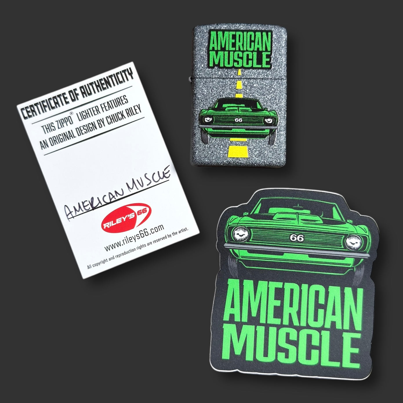 EXCLUSIVE - Riley's 66 Zippo Lighter - American Muscle - Iron Stone