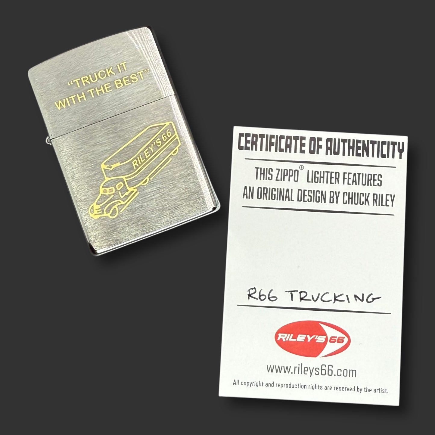 EXCLUSIVE - Riley's 66 Zippo Lighter - R66 Trucking - Brushed Chrome