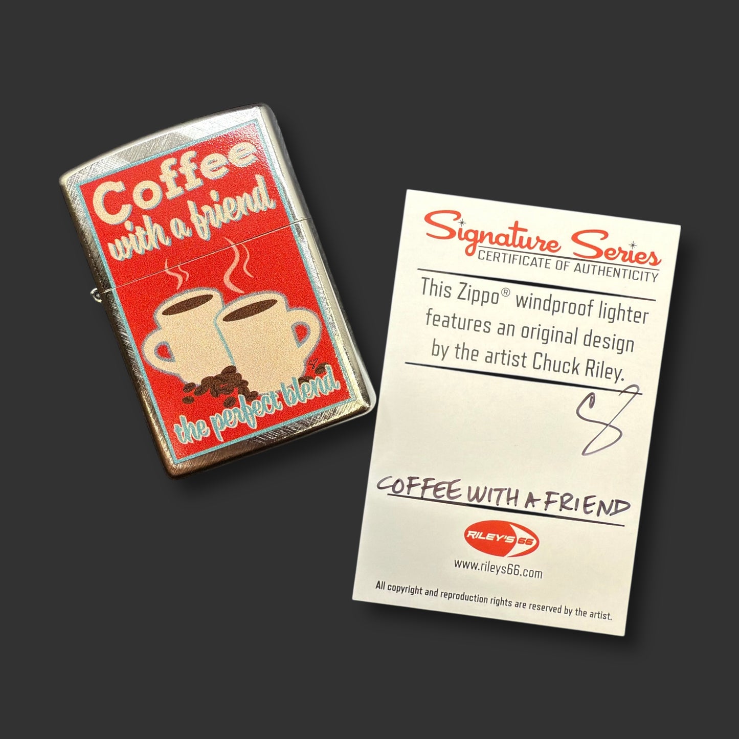 EXCLUSIVE - Riley's 66 Zippo Lighter - Coffee with a Friend - Diagonal Weave