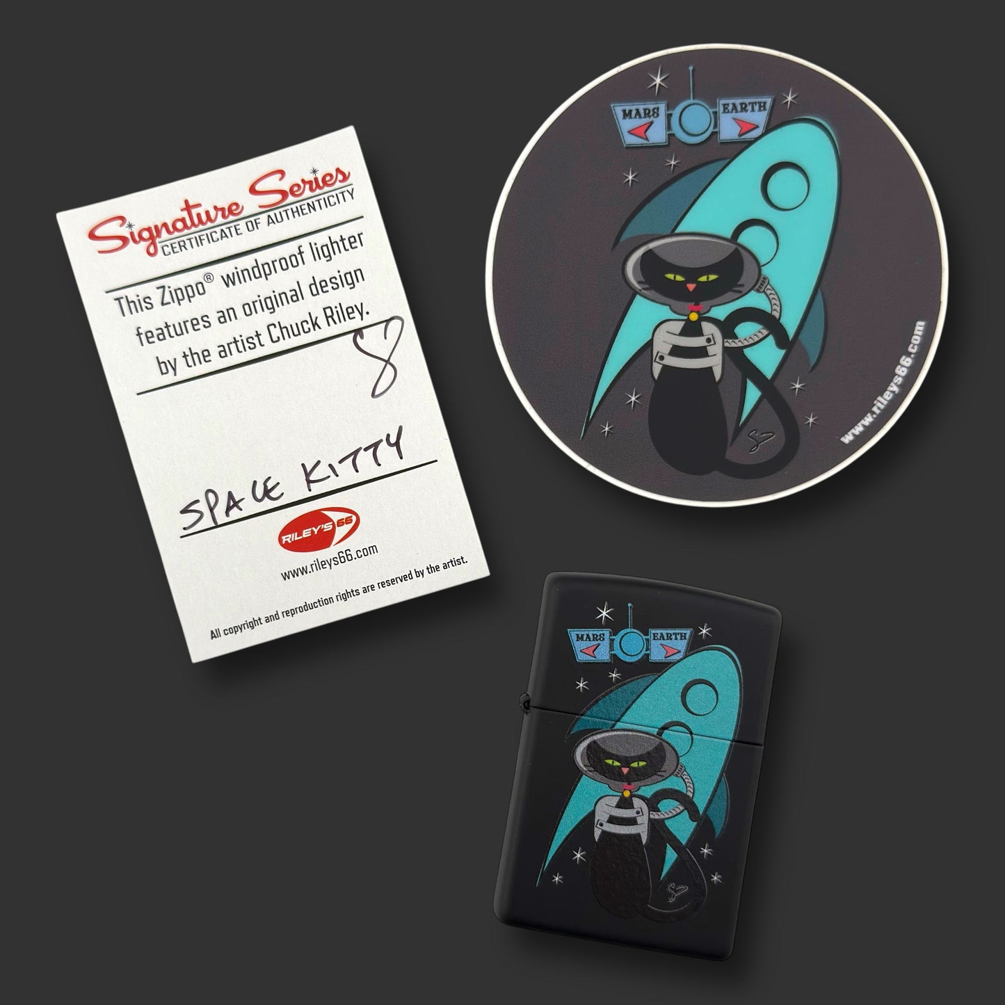 EXCLUSIVE - Riley's 66 Zippo Lighter - Space Kitty - Black Matte