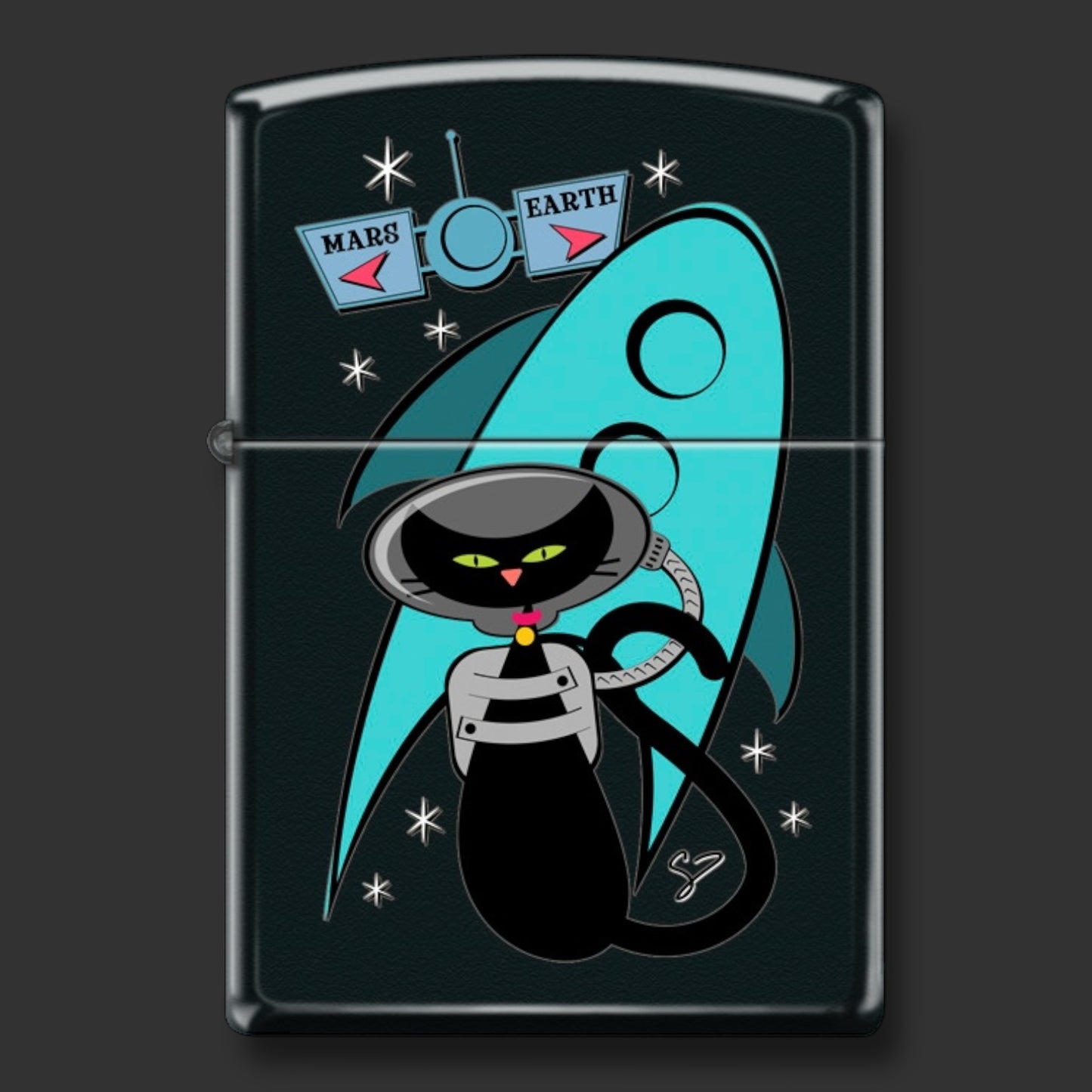EXCLUSIVE - Riley's 66 Zippo Lighter - Space Kitty - Black Matte