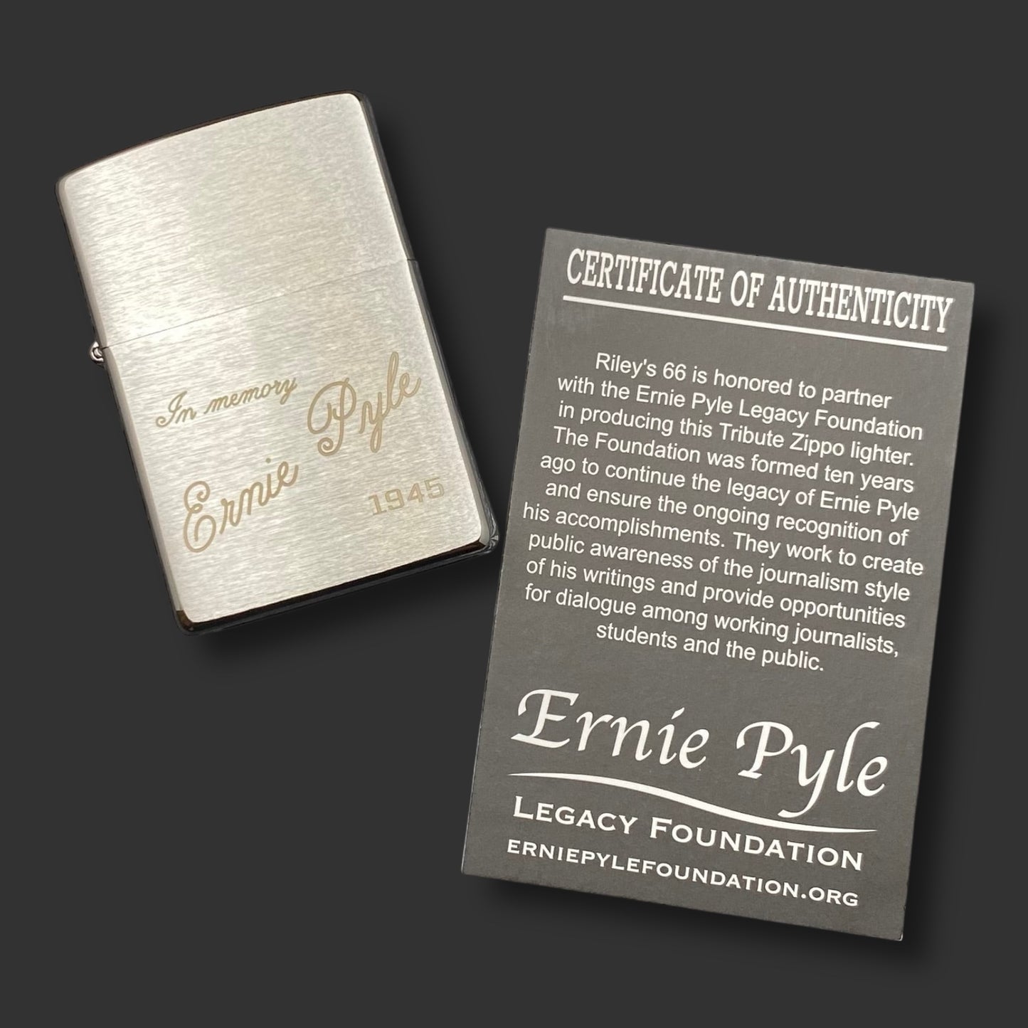 Zippo Lighter - Ernie Pyle Tribute - Brushed Chrome