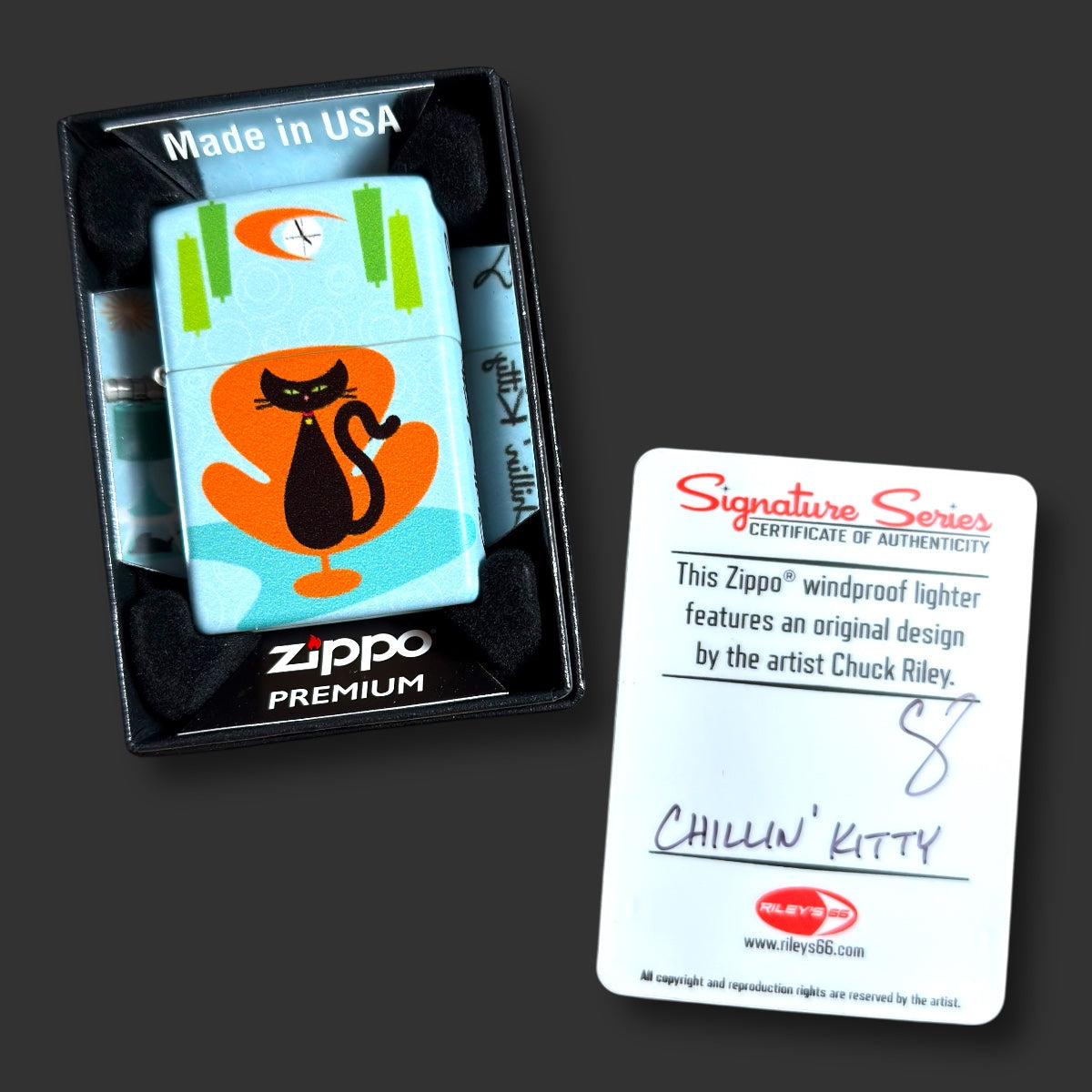 Original Riley's 66 Zippo Lighter - Chillin' Kitty - 540 Color