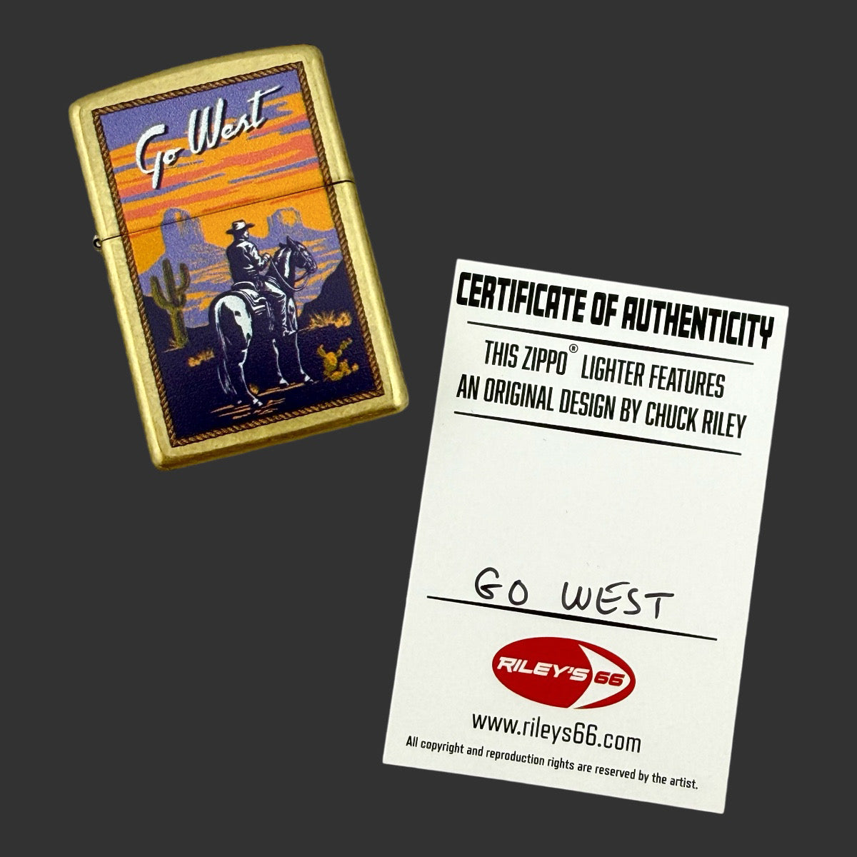 Original Riley's 66 Go West Zippo Lighter