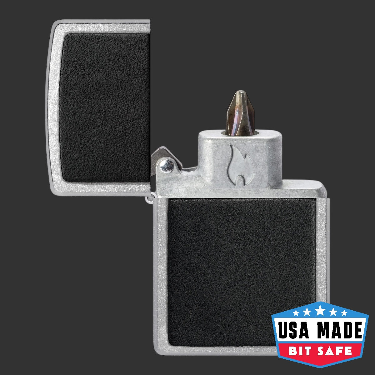 Zippo Black Leather Emblem Bit Safe Screwdriver