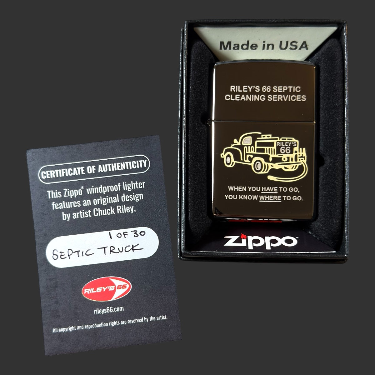 Original Riley's 66 Septic Truck Zippo Lighter