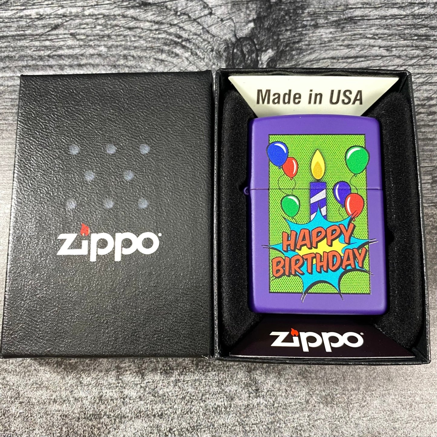 JV EXCLUSIVE HAPPY BIRTHDAY ZIPPO LIGHTER - PURPLE MATTE - Riley's 66 LLC