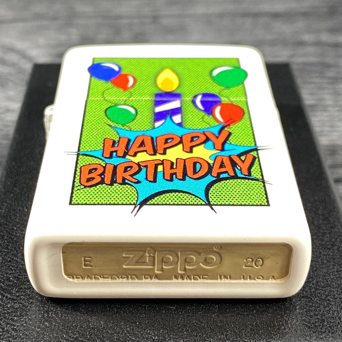 JV EXCLUSIVE HAPPY BIRTHDAY ZIPPO LIGHTER - WHITE MATTE - Riley's 66 LLC