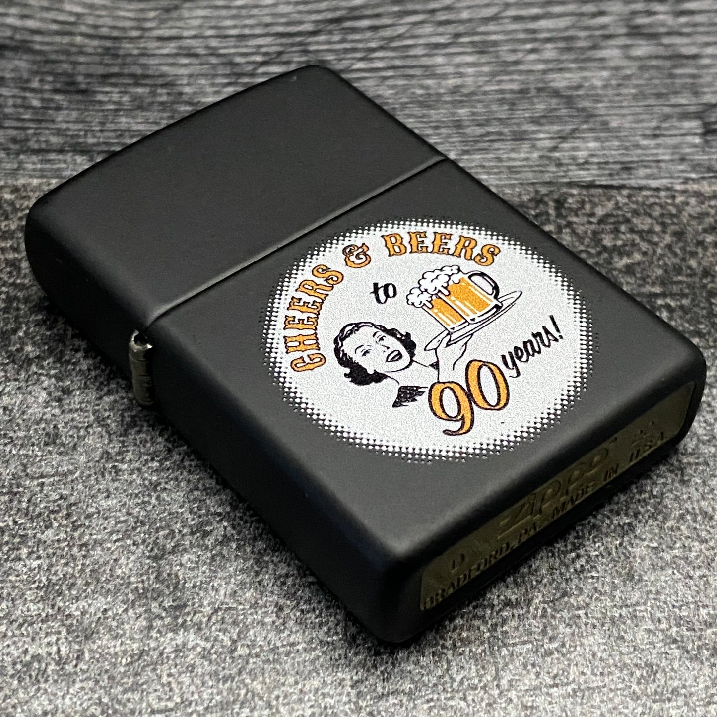 Zippo Lighter - Cheers & Beers to 90 Years - Black Matte