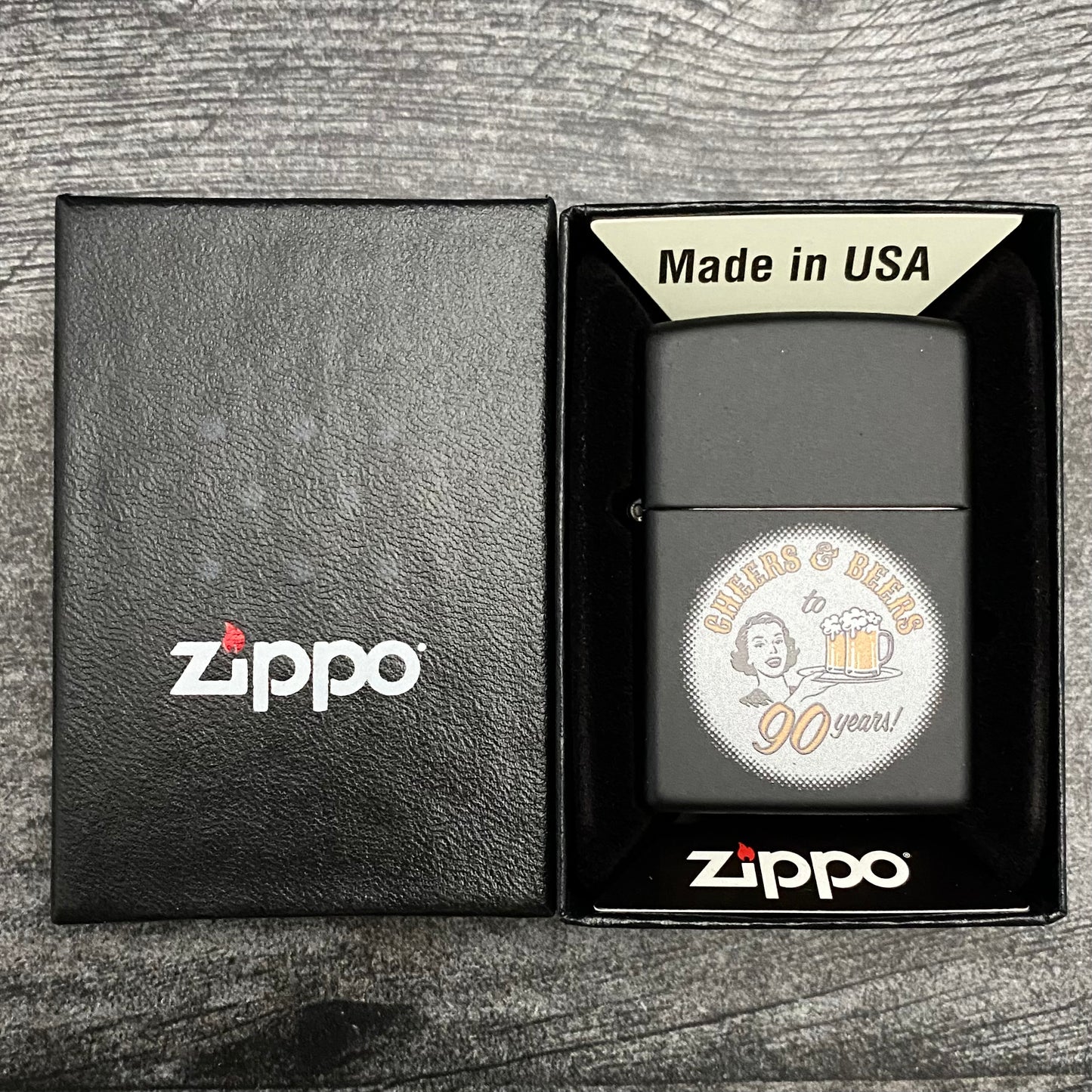 Zippo Lighter - Cheers & Beers to 90 Years - Black Matte