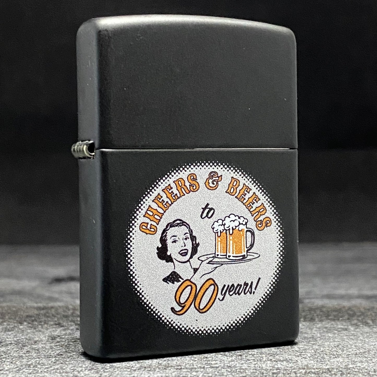 Zippo Lighter - Cheers & Beers to 90 Years - Black Matte
