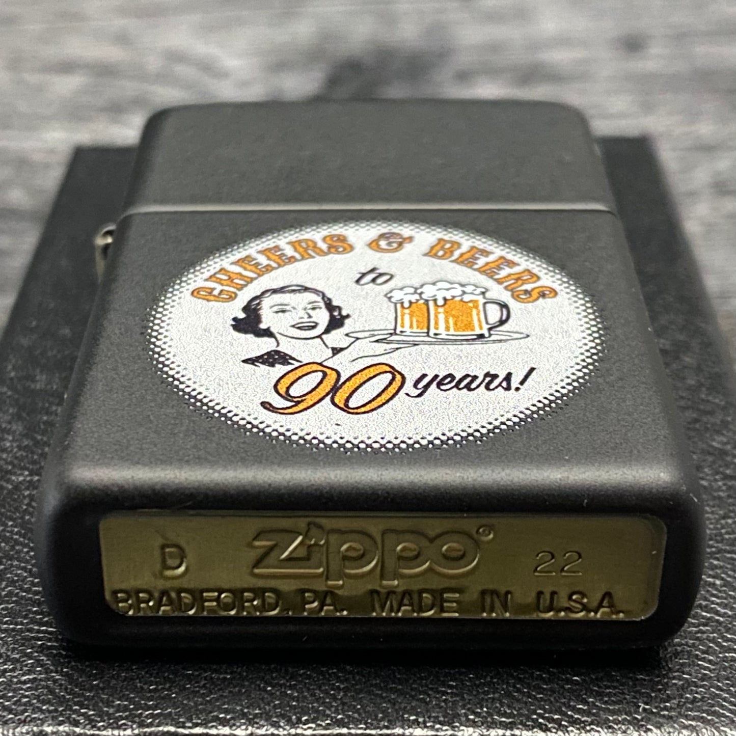 Zippo Lighter - Cheers & Beers to 90 Years - Black Matte