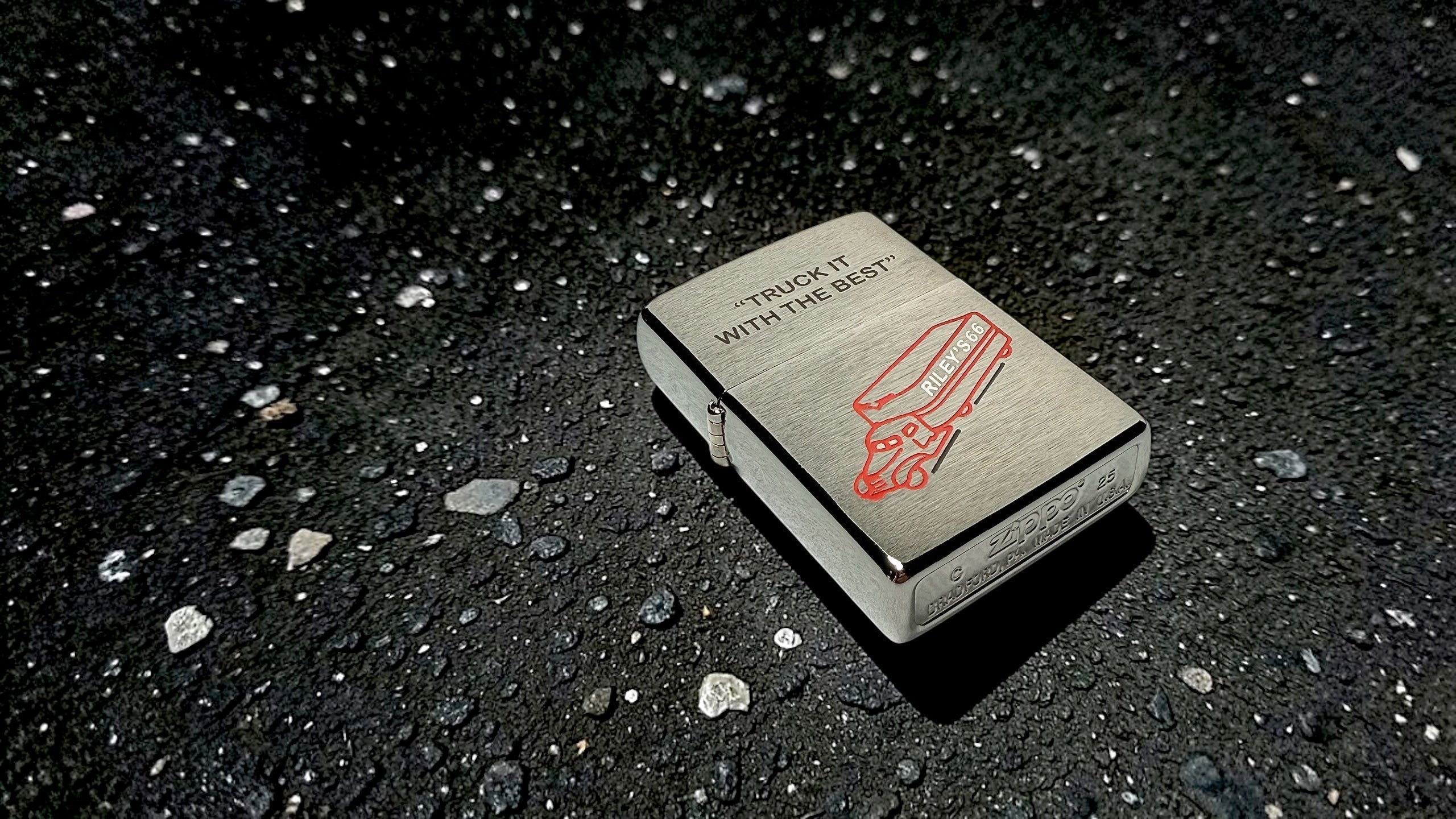 Chuck Riley Designs collection — original Zippo lighter artwork with vintage Americana and mid-century style