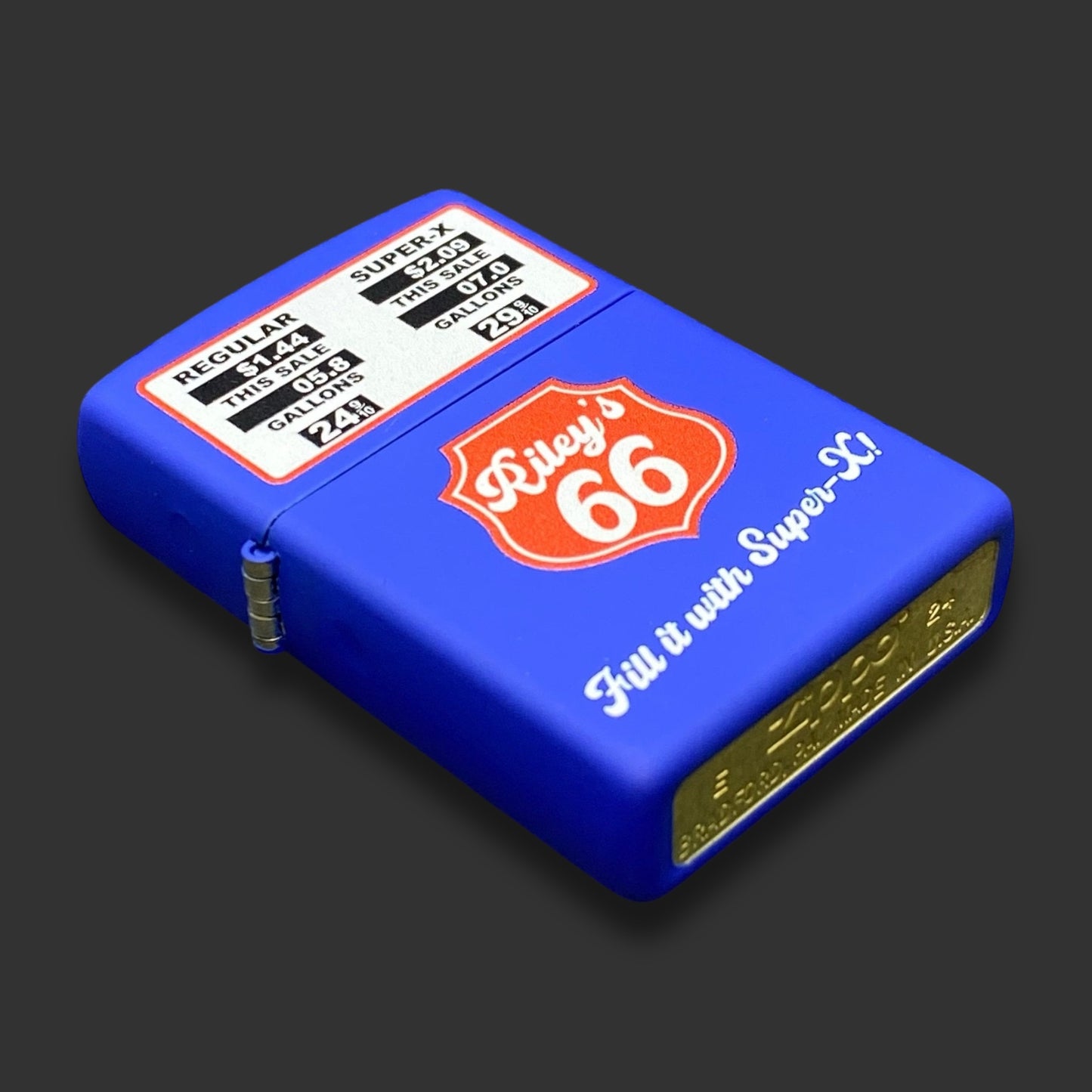 EXCLUSIVE - Riley's 66 Zippo Lighter - Gas Pump - Royal Blue Matte