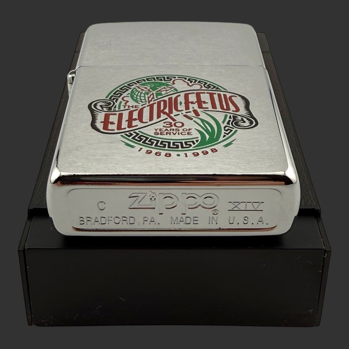 1998 Zippo Lighter - Electric Fetus - Etch & Paint - Brushed Chrome