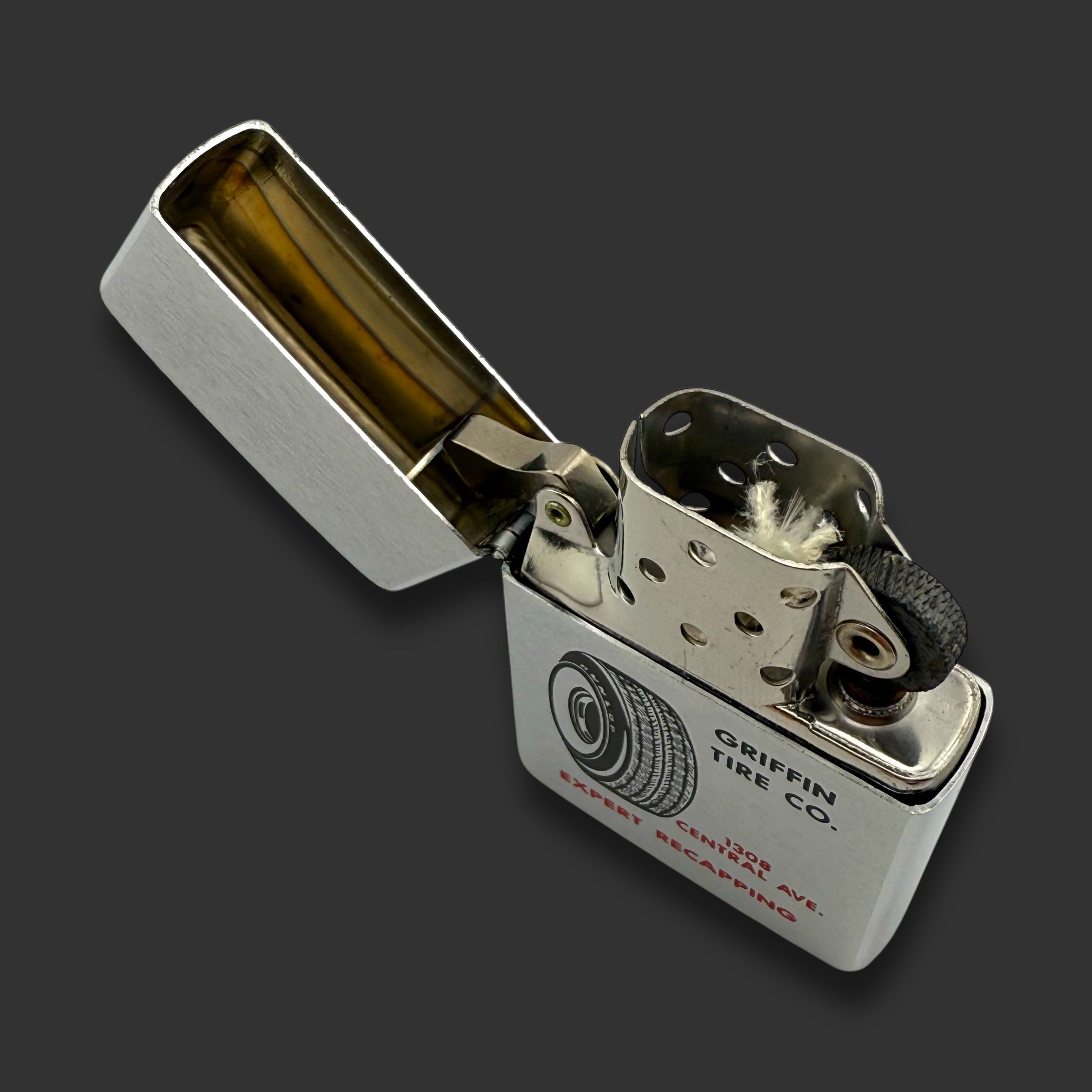 1962 Zippo Lighter - Griffin Tire Co - Dunlop - Brushed Chrome