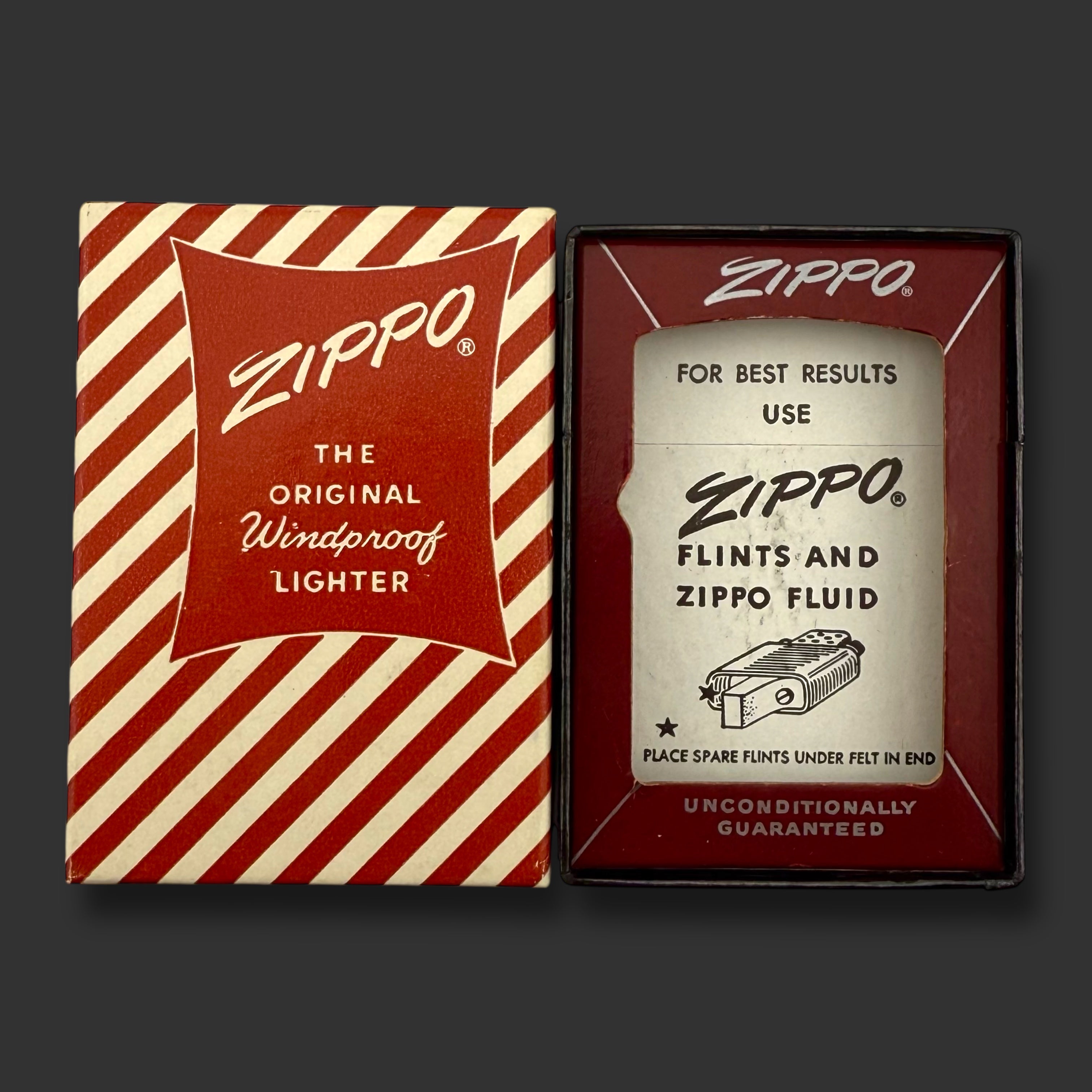 Vintage Zippo Lighter Red & White Candy Stripe Box & Shipping Box