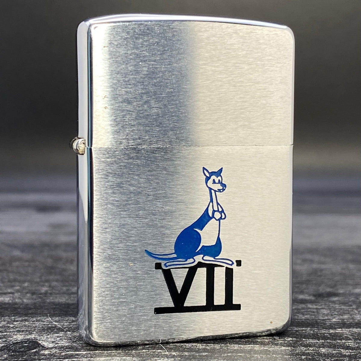 1965 Zippo Lighter - Kangaroo - Etch &amp; Paint - Brushed Chrome - Riley&#39;s 66 LLC