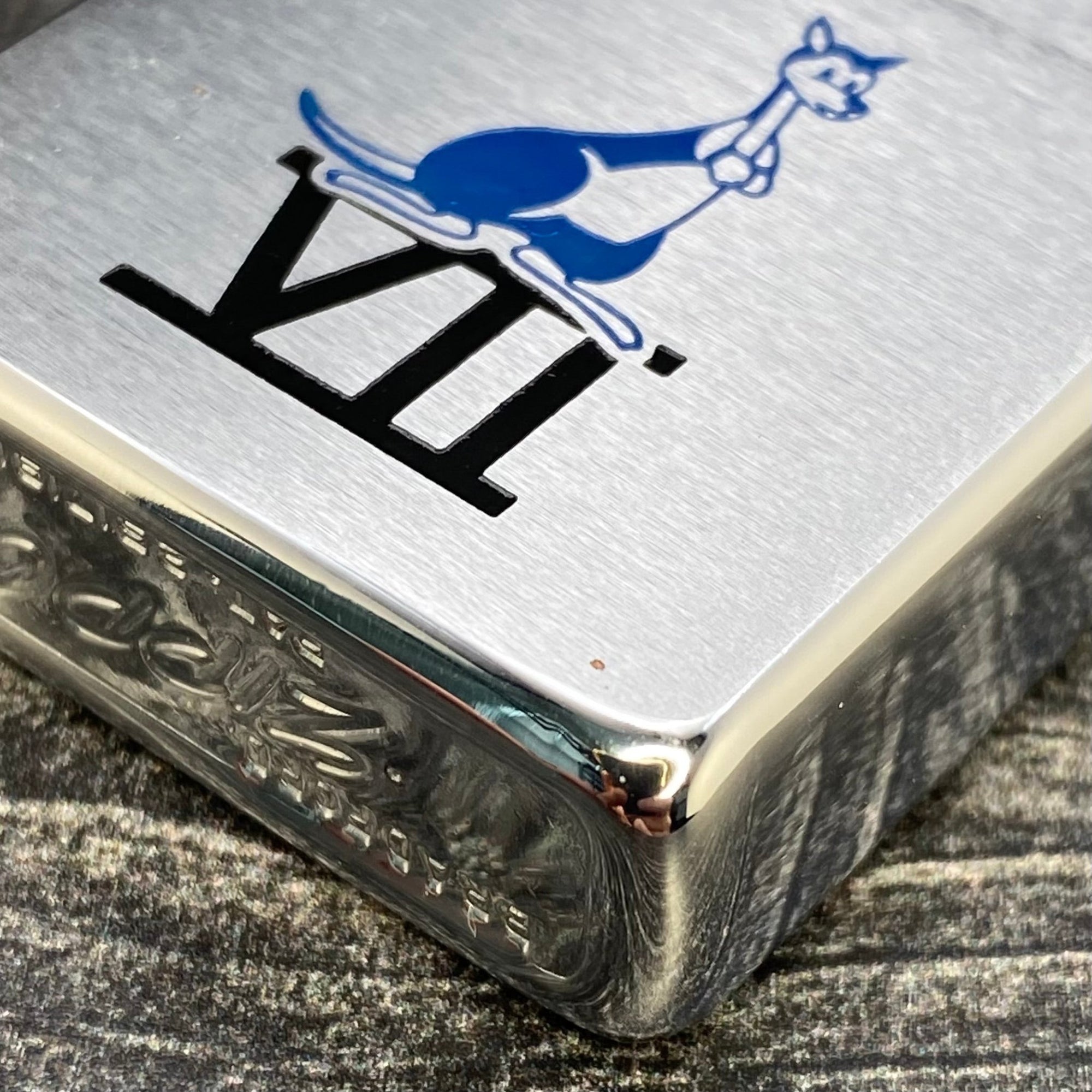 1965 Zippo Lighter - Kangaroo - Etch & Paint - Brushed Chrome - Riley's 66 LLC