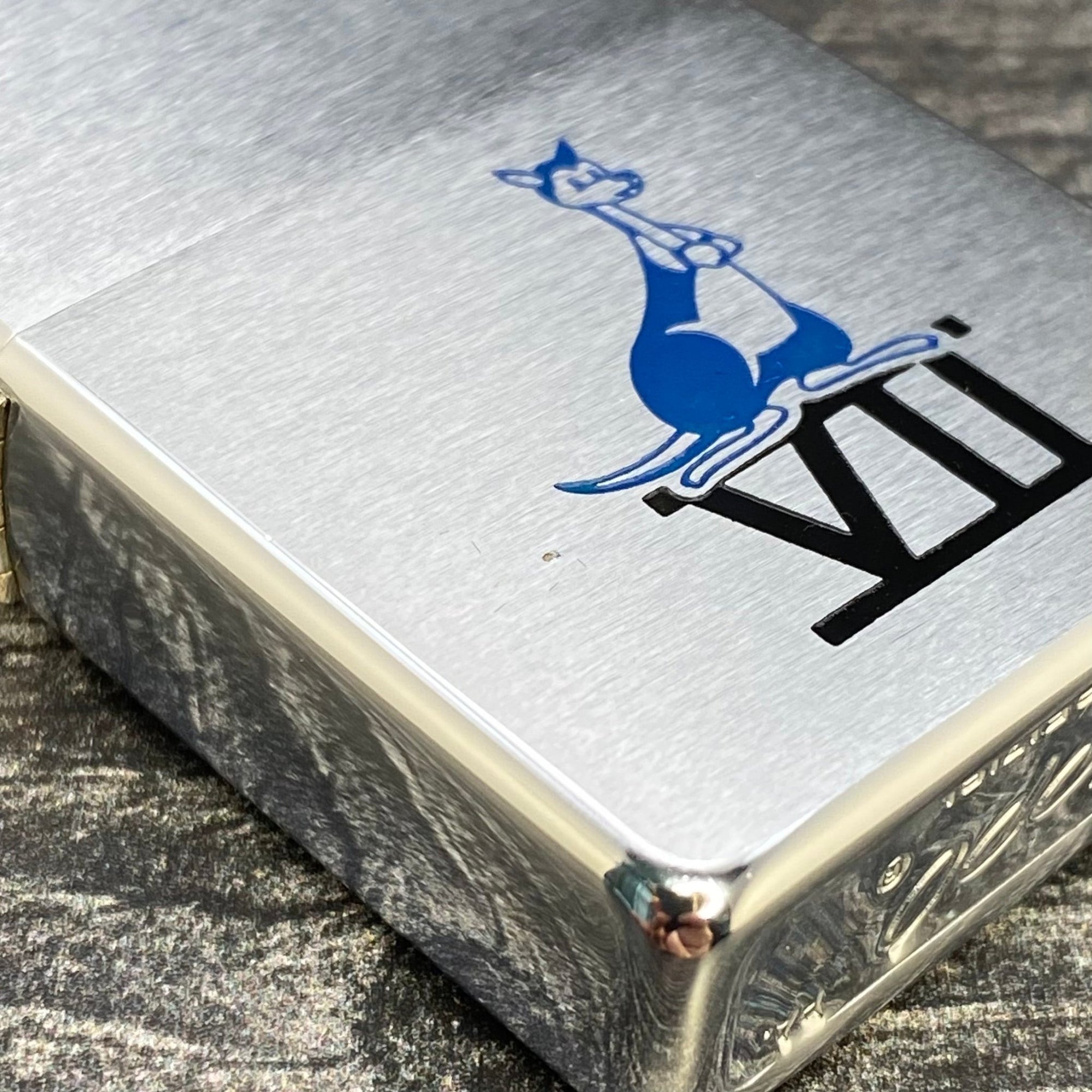 1965 Zippo Lighter - Kangaroo - Etch & Paint - Brushed Chrome - Riley's 66 LLC