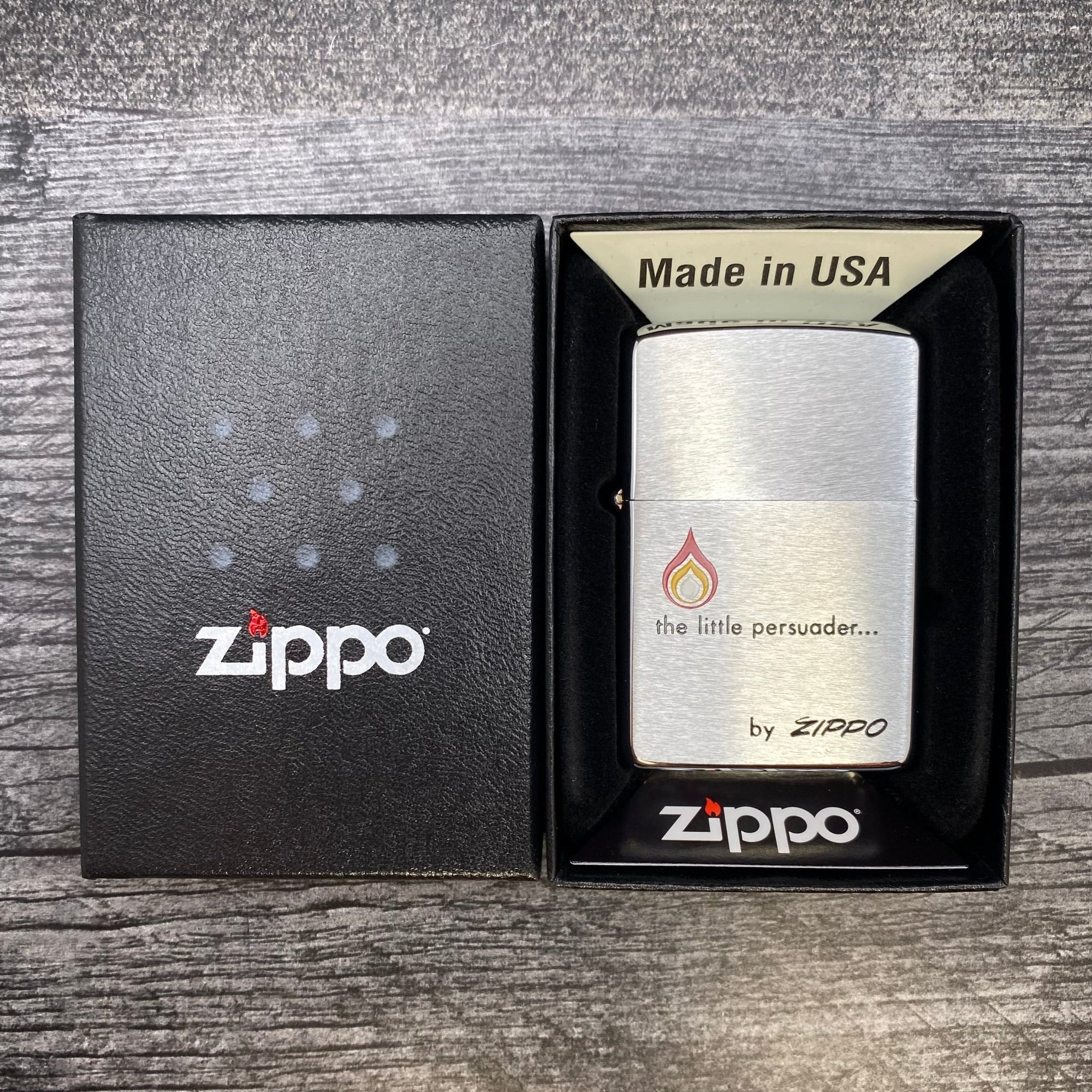 1976 Zippo Lighter - Etch & Paint Little Persuader - Brushed Chrome - Riley's 66 LLC