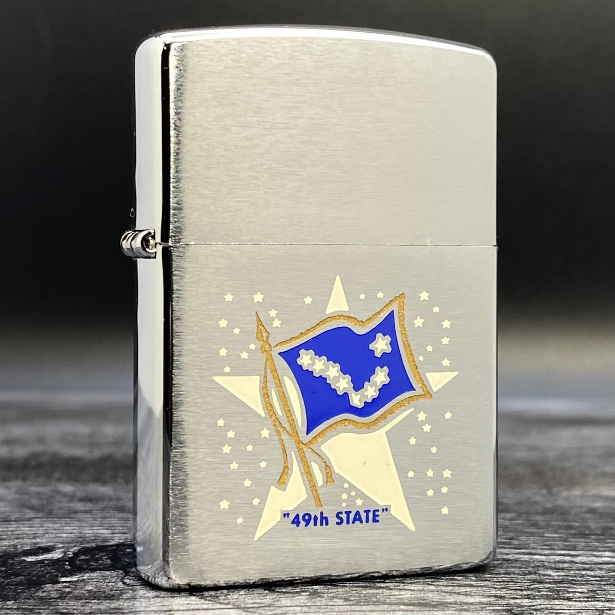 1992 Zippo Lighter - Alaska 49th State - E &amp; P - Brushed Chrome - Riley&#39;s 66 LLC