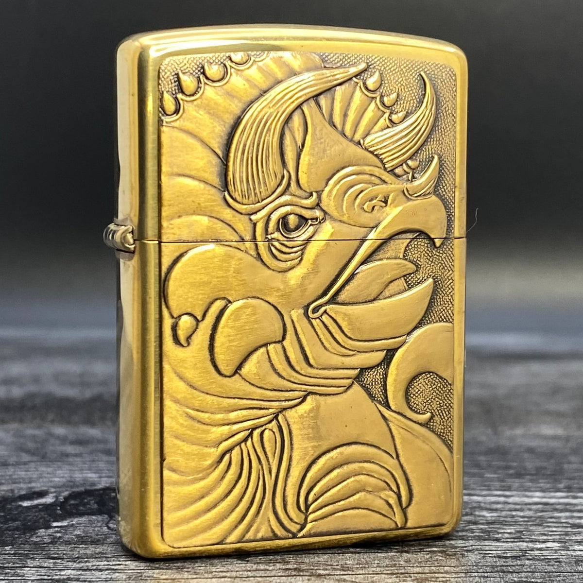 1993 Zippo Lighter - Triceratops - Barrett Smythe - High Polish Brass - Riley&#39;s 66 LLC