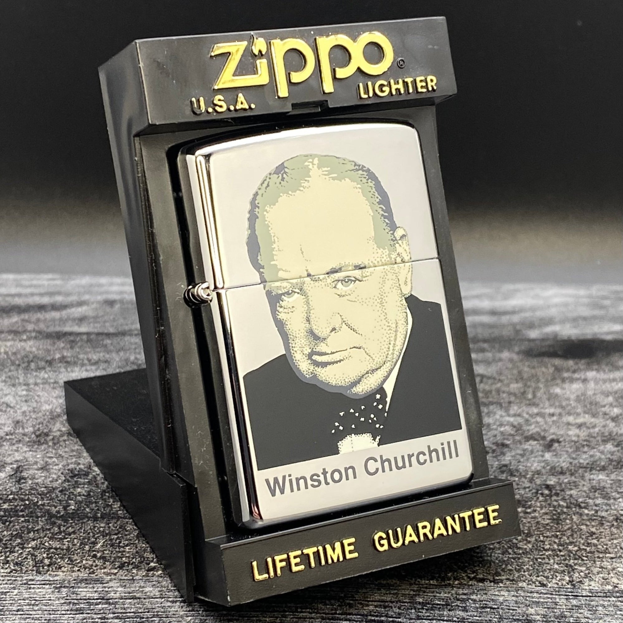 1997 Zippo Lighter - Winston Churchill - High Polish Chrome - Riley's 66 LLC