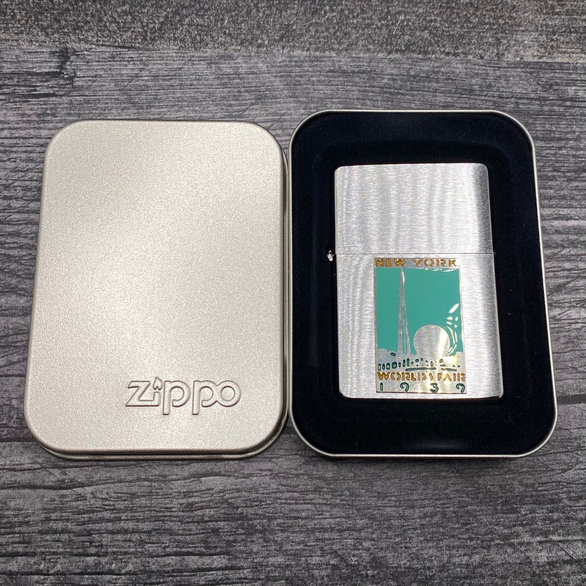 1997 Zippo Lighter - World's Fair Metallique - Brushed Chrome - Riley's 66 LLC
