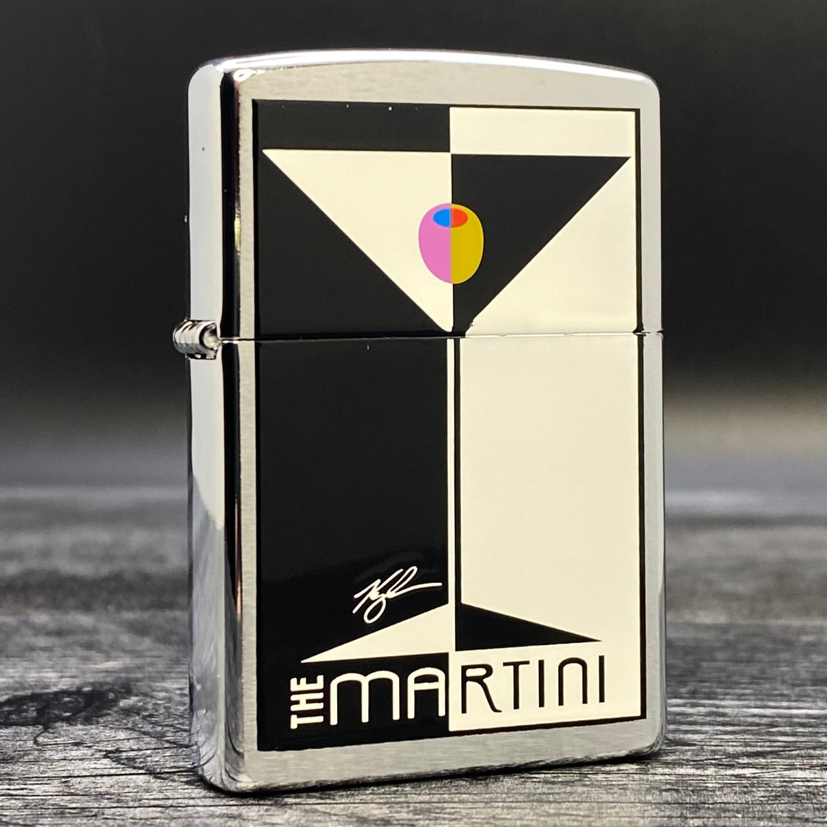 1998 Zippo Lighter - The Martini - Brushed Chrome - Riley&#39;s 66 LLC