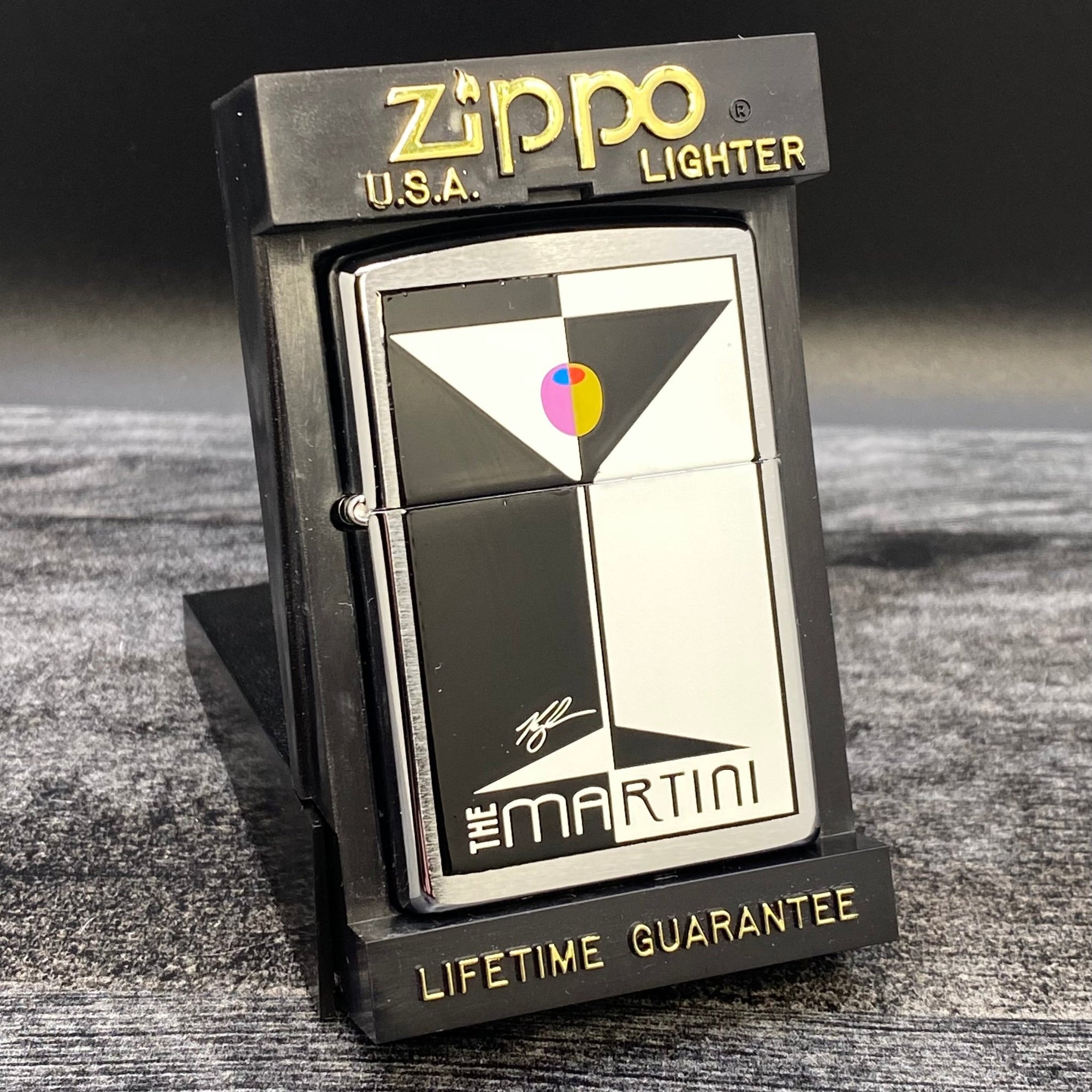 1998 Zippo Lighter - The Martini - Brushed Chrome - Riley's 66 LLC