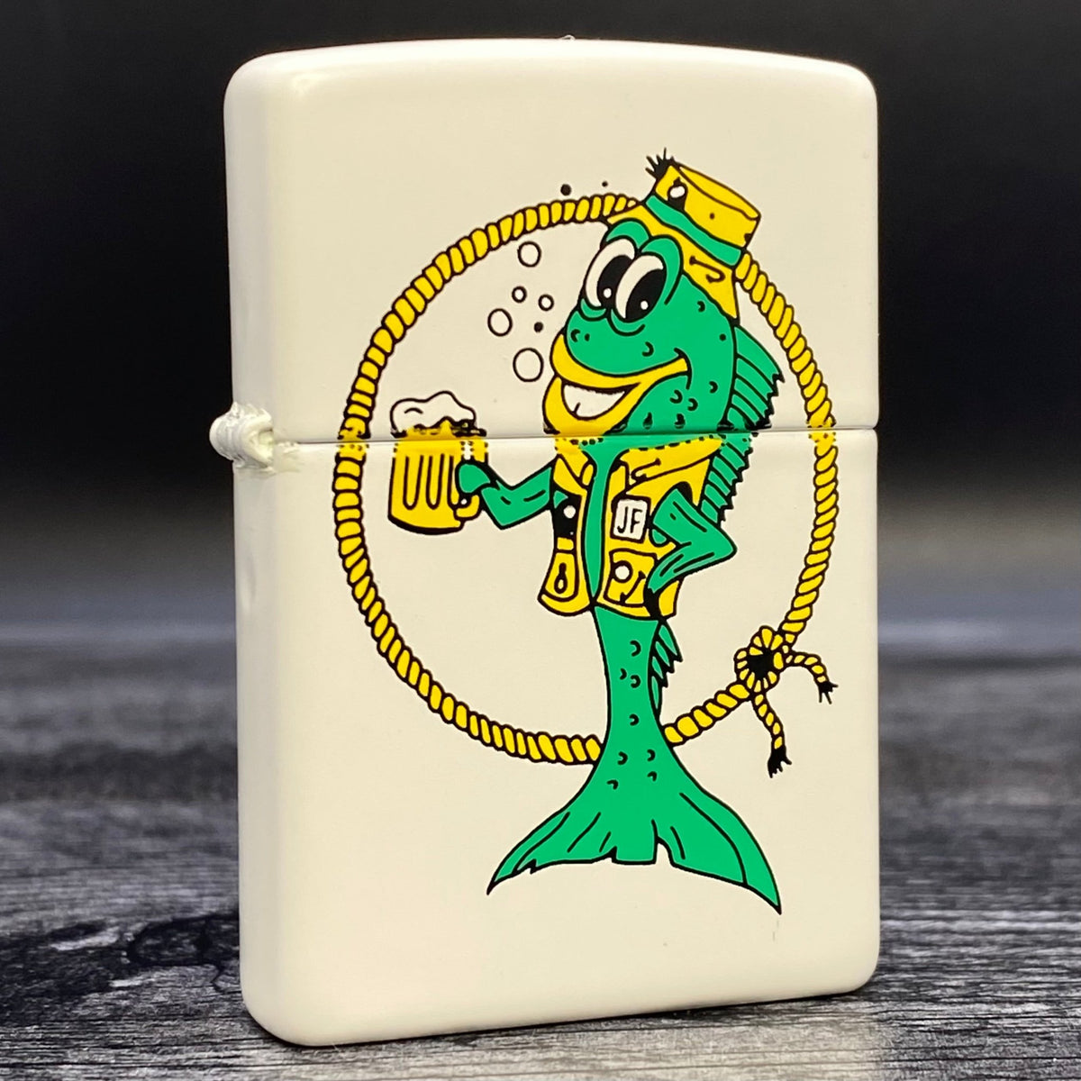 1999 Zippo Lighter - Green Fish - White Matte - Riley&#39;s 66 LLC