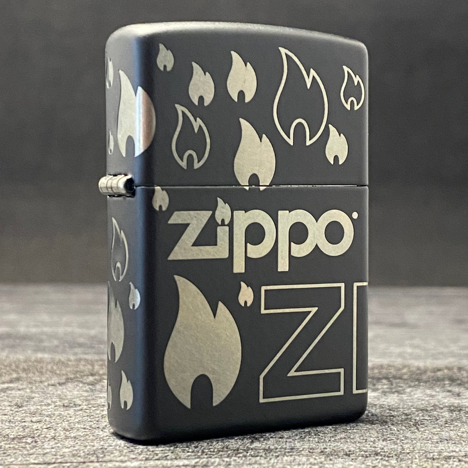 ZIPPO LIGHTER - Logo & Flames - Laser 360° - Black Matte